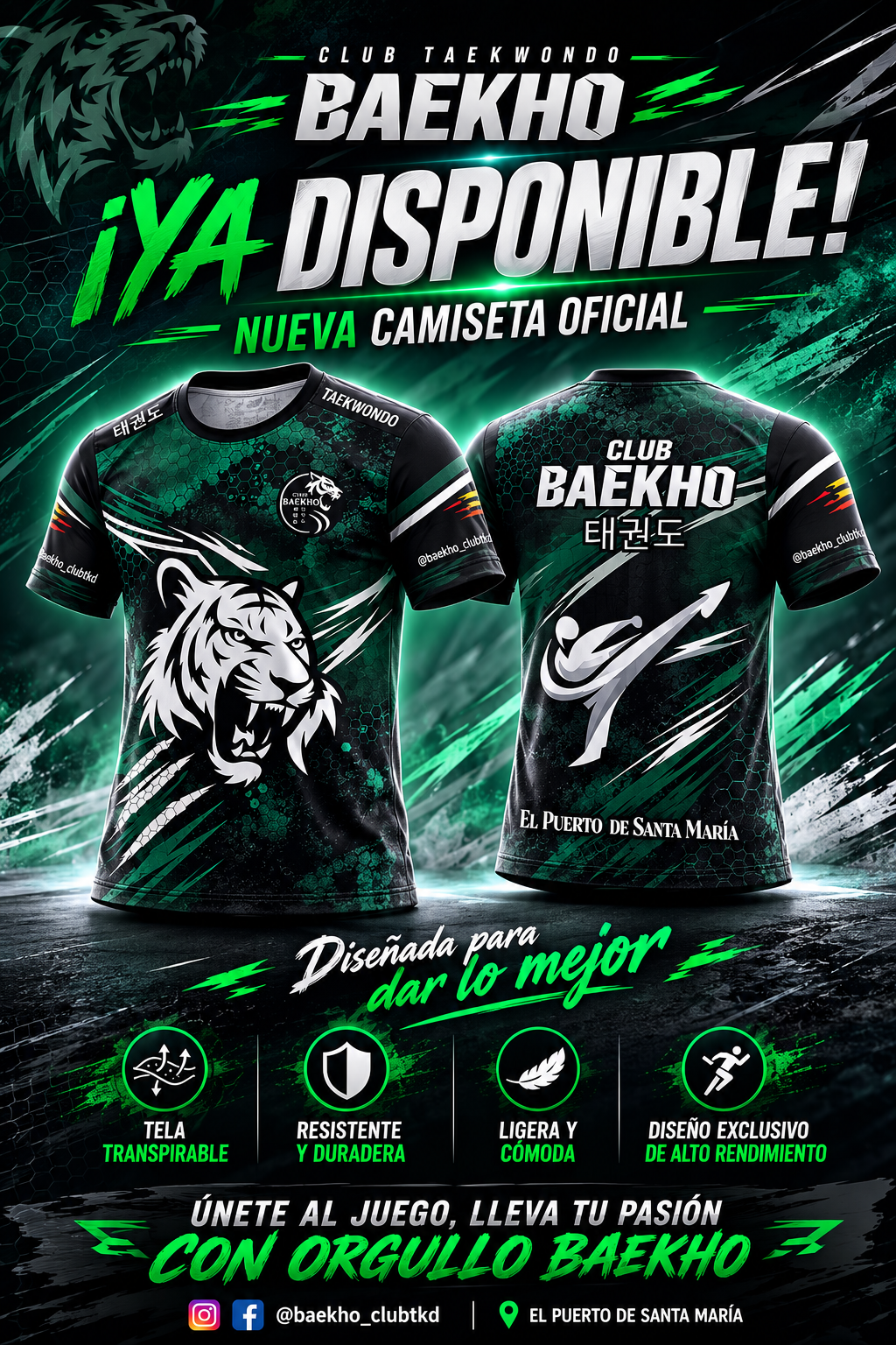 Descubre la nueva camiseta oficial del Club Taekwondo Baekho. Un diseño que representa nuestra identidad, nuestros valores y el sentimiento de pertenencia al club.